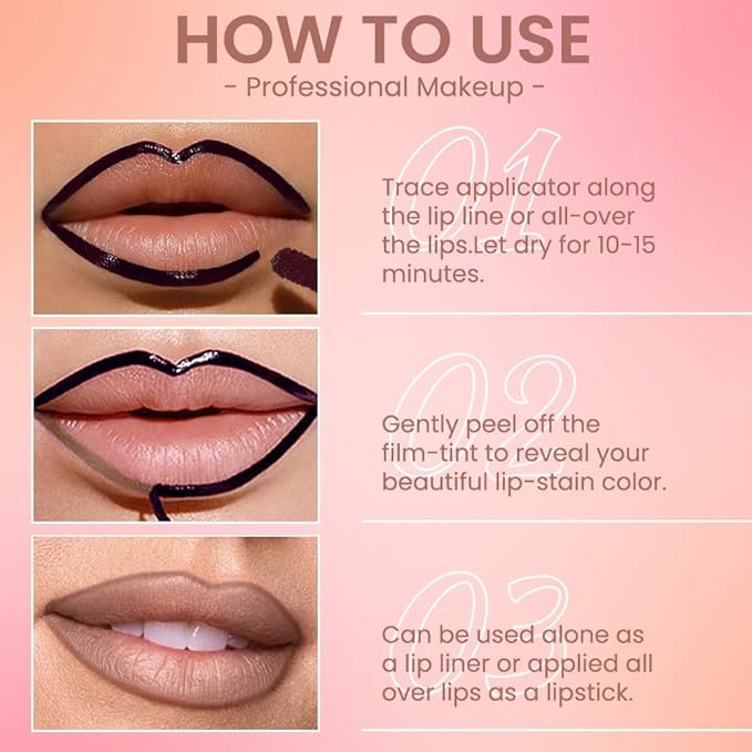 Matte Liquid Lip Stain Peel Off Lip liner Tattoo, Dark Brown Matte Peel Off Lip Stain, Long Lasting Waterproof Lipstick Lip Gloss Stain, Transfer-proof for All Skin Types, 0.12 fl oz 05#-Velvo Beauty