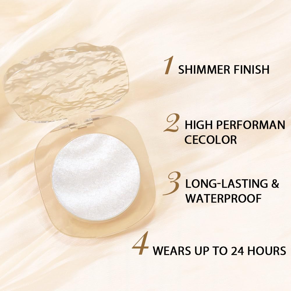 Pearl White Silver Shimmer Glitter Sparkling Monochrome Eyeshadow Palette,Metallic Single Eye Shadow for Older Women,Long Lasting Naturing-Looking Eye Makeup-Velvo Beauty