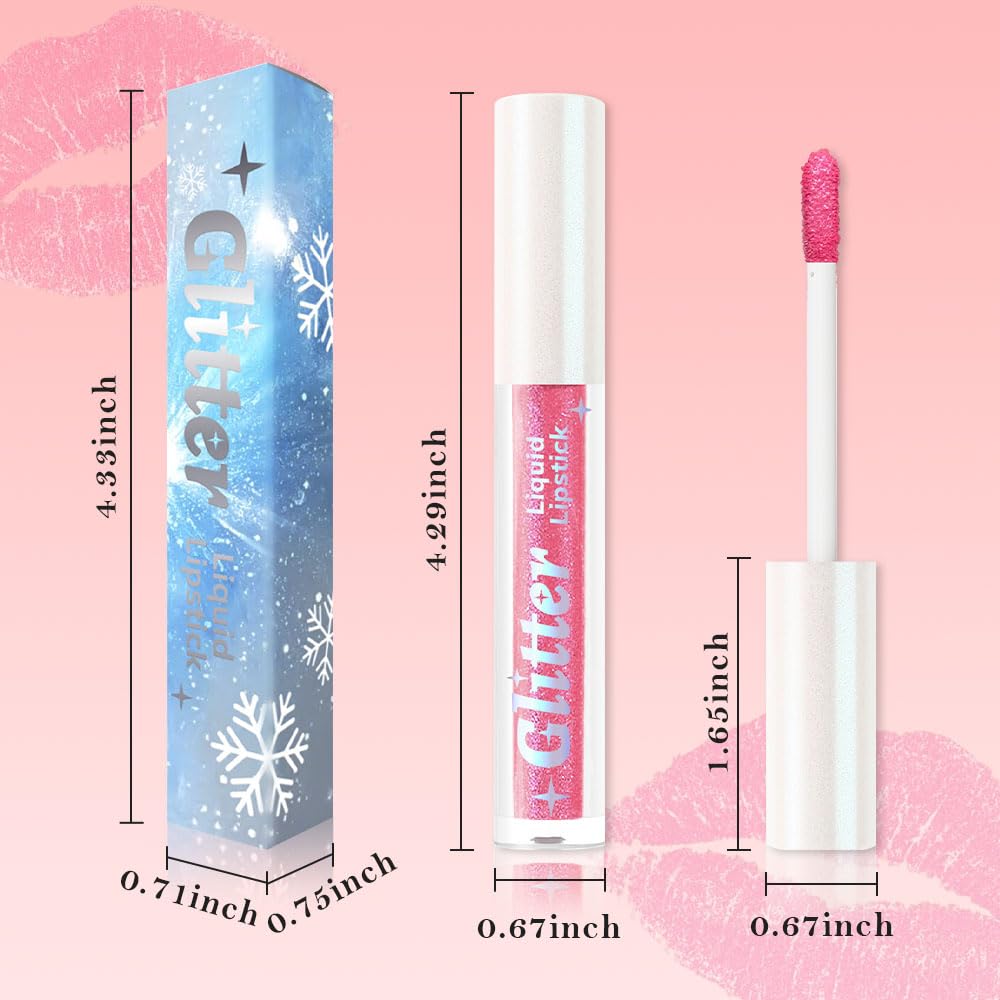 Pink Metallic Lipstick for Women,Lightweight Glitter Sparkling Liquid Lipsticks,Shimmer Lip Gloss Stain Long Lasting Waterproof Smudge Proof Non-Drying 24 Hour Full Coverage Lip Makeup,Vegan-Velvo Beauty