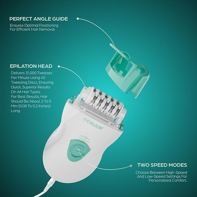 Epilady Speed Corded Epilator for Women | Compact Hair Removal Device for Arms, Legs, Underarms & Bikini Area, Epilators Hair Removal for Women-Velvo Beauty