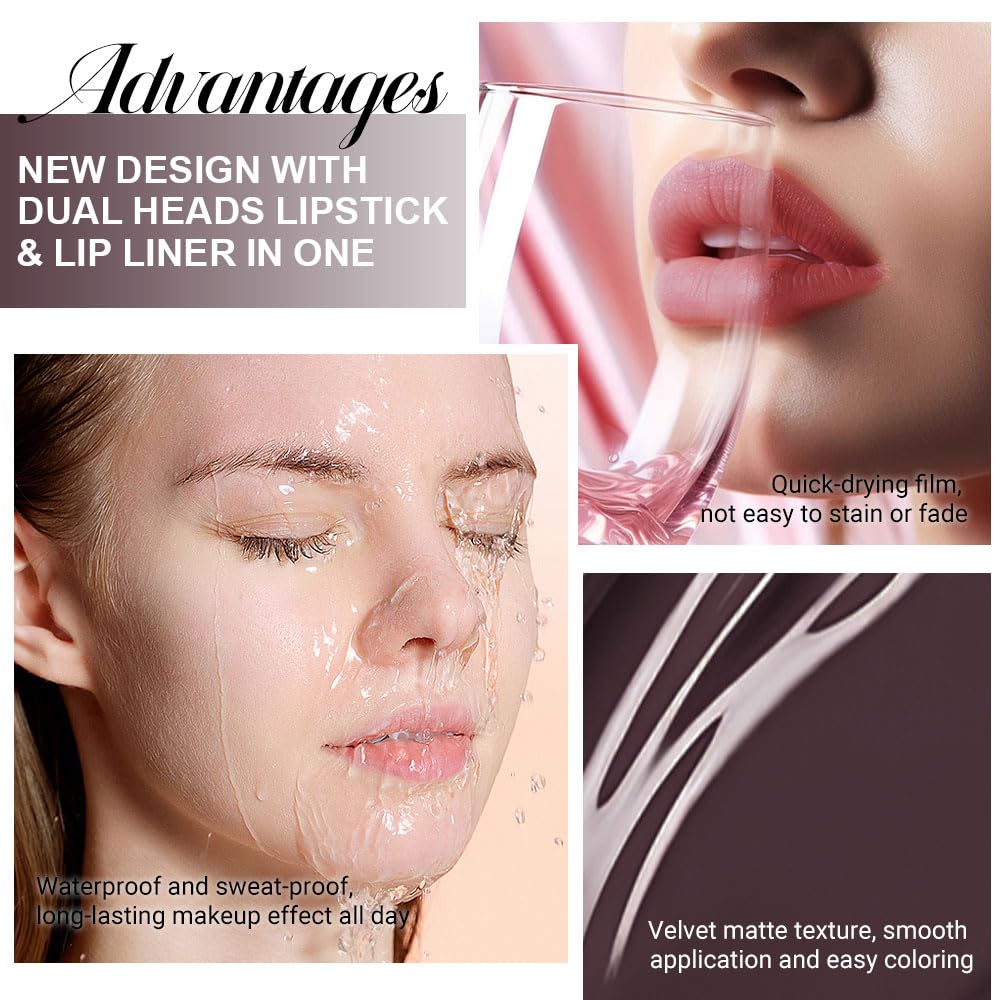 Kaely 2-in-1 Matte Lipstick and Lip Liner, Liquid Lip Stain Makeup for women Long Lasting Waterproof Smudge Proof, labiales matte mate larga duracion listip 24 hours originales, 04 Deep Brown-Velvo Beauty