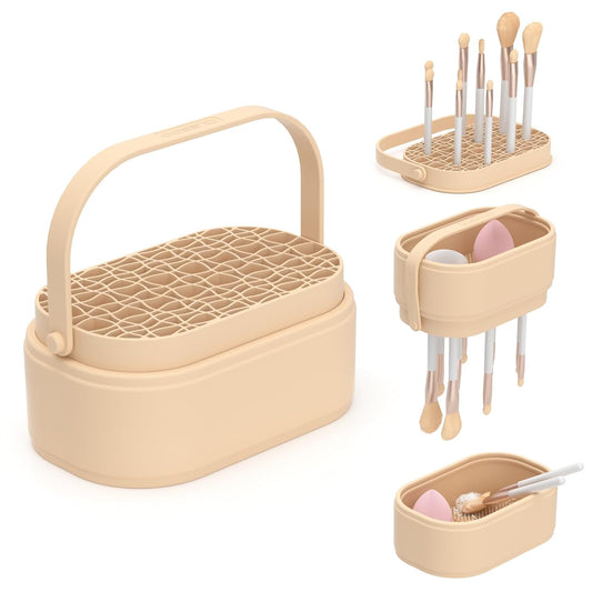 Makeup Brush Cleaner Mat 3 in 1 Makeup Brush Holder Silicone Makeup Brush Drying Rack Make Up Brush Cleaning Bowl Make Up Brush Cleaner Pad Cosmetic Storage Box Cleaning Tool for Sponge Powder Puff-Velvo Beauty
