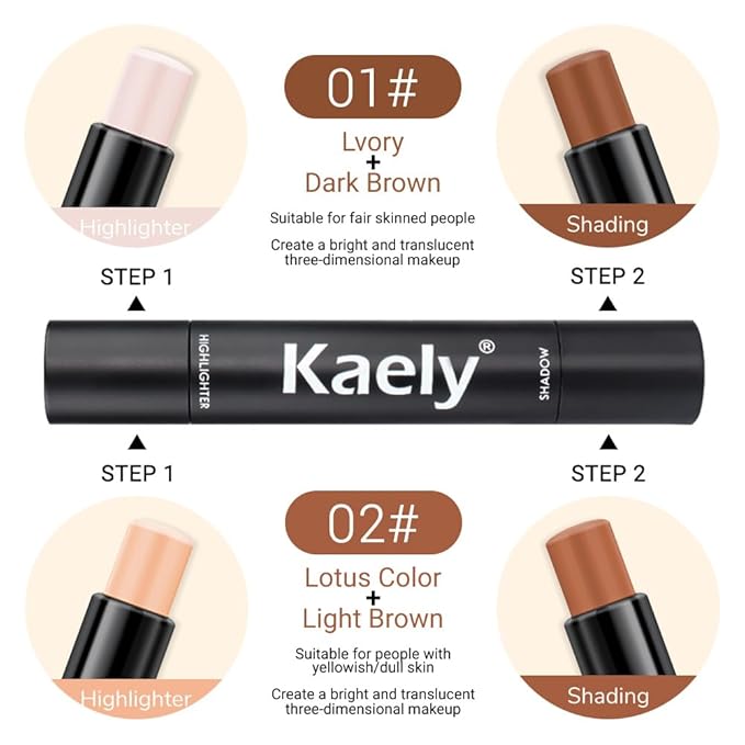 evpct 4 Color Contour Stick Makeup Set Concealer Bronzer Stick Cream Contour Palette Contour Contouring Makeup Kit for Beginner Face Highlighter Makeup Stick Liquid Contour contorno maquillaje 01+02-Velvo Beauty
