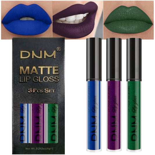 evpct 3Pcs Dark Blue Emerald Green Purple Matte Liquid Lipstick Lip Stain Sets for Women Matte+Lipstick Long Lasting 24 hr Hours Magic Lipstick 24 Hours original Waterproof 21#-Velvo Beauty