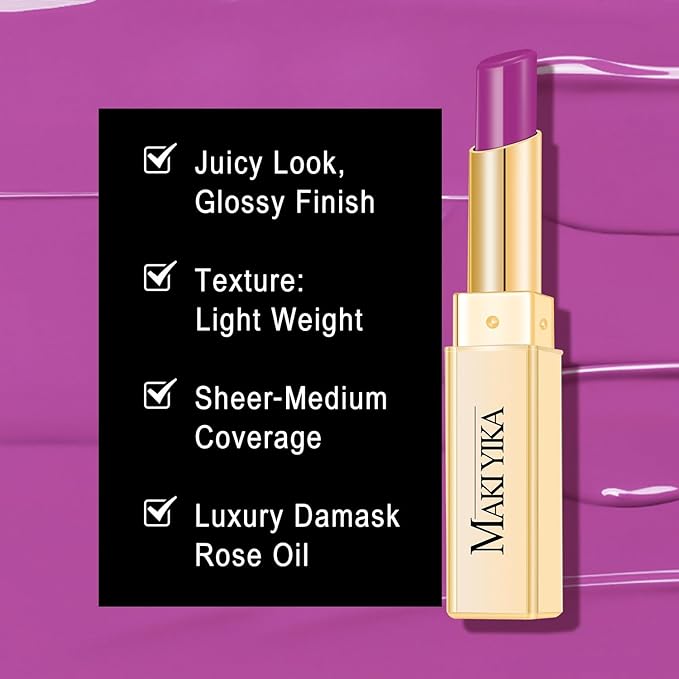 MAKI YIKA Moisture Purple Lipstick for Women Hydrate Lip Gloss for Dry Cracked Lips Weightless Glossy Lip Color Juicy Finish,MA065 Lavender-Velvo Beauty