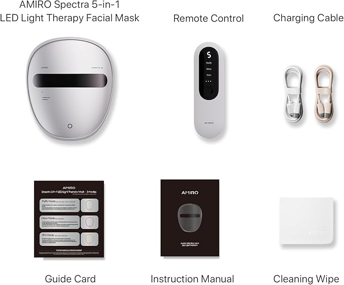 AMIRO Spectra 5-in-1 Light Therapy Face Mask, Contour With Blue, Red, Green, Yellow, and Infrared Light, 3 Modes for Oily, Acne-Prone, and Sagging Skin, Skincare for Face, Silver-Velvo Beauty