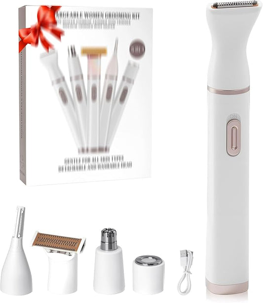 Women Face Epilator, 5 in 1 Epilator Hair Removal for Women, Electric Rechargeable Facial Hair Divice for Face,Lip,Chin with 5 x Replacement Heads, Nose Trimmer for All Skin Types-Velvo Beauty
