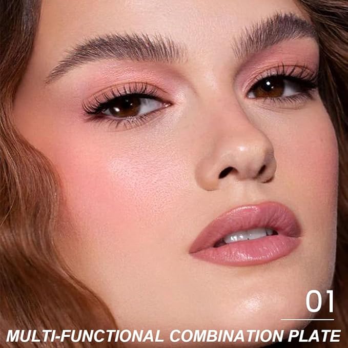 6-in-1 Cream & Powder Makeup Palette – Blush Highlighter & Eyeshadow, Matte & Shimmer Nude Tones, Travel-Friendly Compact for Daily & Travel Use 01-Velvo Beauty