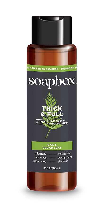 Soapbox Men's Thick and Full 2 in 1 Shampoo and Conditioner Men, Natural Mens Shampoo and Conditioner, Oak & Cedar Leaf, 16oz-Velvo Beauty