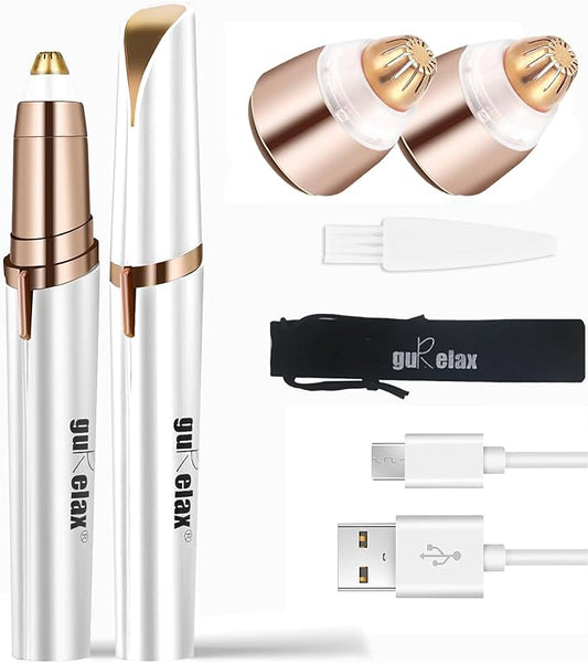 gurelax Eyebrow Hair Remover, Electric Eyebrow Trimmer for Women,Face and Eye Epilator with LED Light for Women Rechargeable with 2 x Replacement Heads (White)-Velvo Beauty