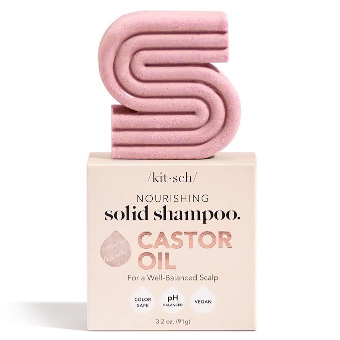 Kitsch Castor Oil Shampoo Bar Soap - Hydrating & Moisturizing Hair Care - Organic Castor Oil Solid Shampoo for Hair Growth & Scalp Nourishment - Silicone & Paraben-Free, Vegan, Made in USA - 3.2oz-Velvo Beauty