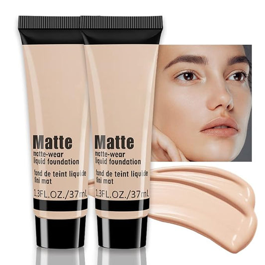 2 Pack Liquid Foundation Cream for Face Makeup,Durable Full Coverage Matte Concealer Make Up,Oil Control & Waterproof Base Primer -1+1 Fl.Oz-BEIGE 4#-Velvo Beauty