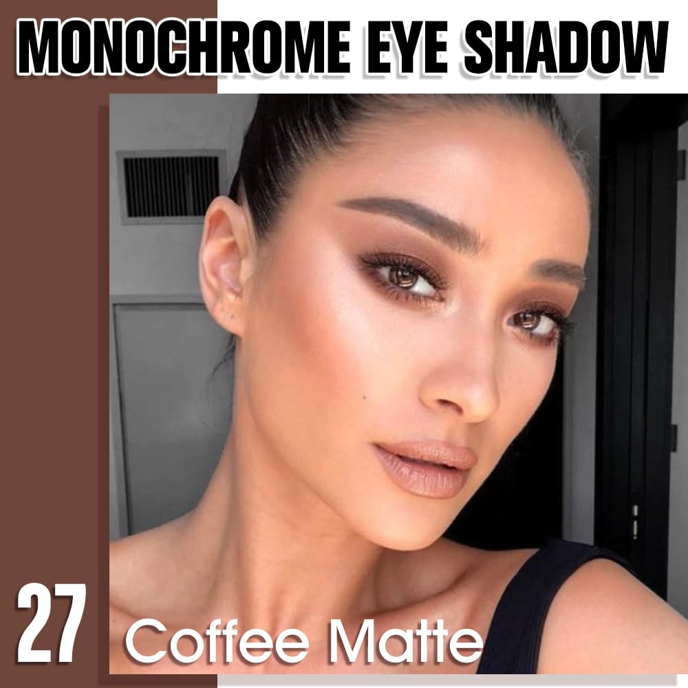 Coffee Matte Eyeshadow Palette for Women, Single Monochrome Eye Shadow Makeup, Shiny Pressed Powder, Blendable Natural sombras para ojos, Holographic,Vegan,Travel -27-Velvo Beauty