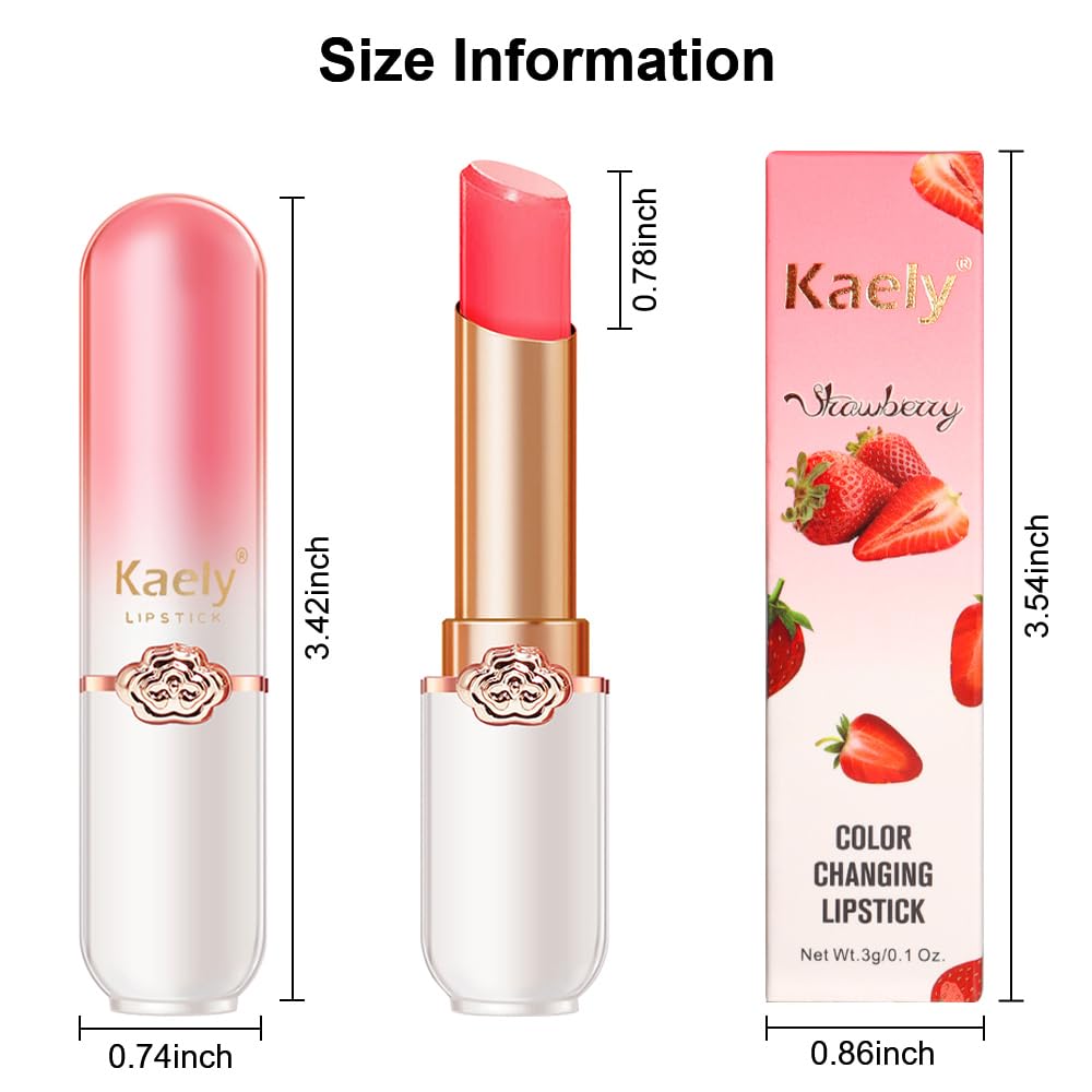 Kaely 2Pcs Strawberry Hydrating Lipstick Tinted Lip Balm, Color Changing PH Lipstick Makeup, Korean Magic Lip Stain Long Lasting Waterproof, labiales magicos 24 horas originales-Velvo Beauty