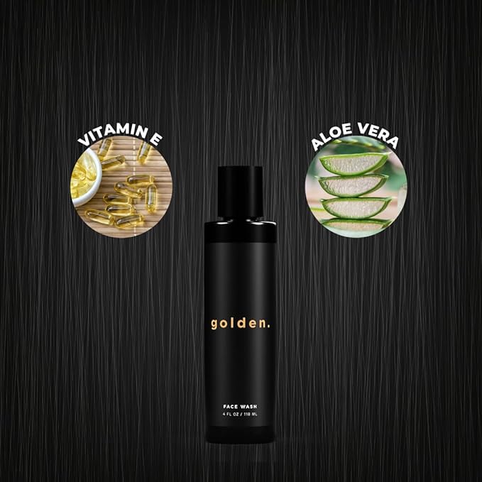 Golden Grooming Co. Men Face Wash with Aloe Vera & Vitamin E - Facial Cleanser for Men - Organic & Nature-Based - Ideal for Sensitive and Oily Skin - Rich Foaming Daily Cleanser - 4 oz.-Velvo Beauty