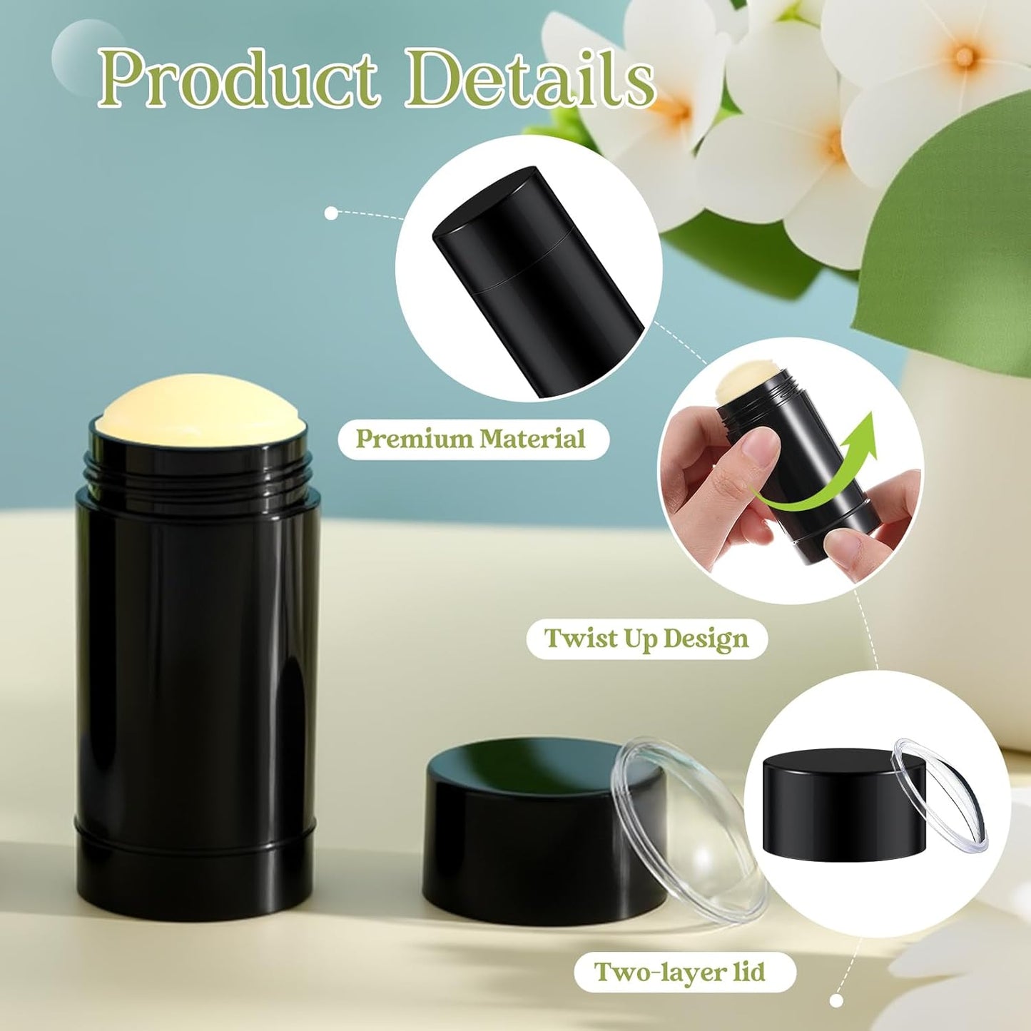 30 Pcs Empty Deodorant Containers Twist up Filling Stick Plastic Deodorant Container Refillable Bottles Bottomfill Round Lip Balm Tubes for Homemade DIY Lipstick Crayon(75 ml,Black)-Velvo Beauty