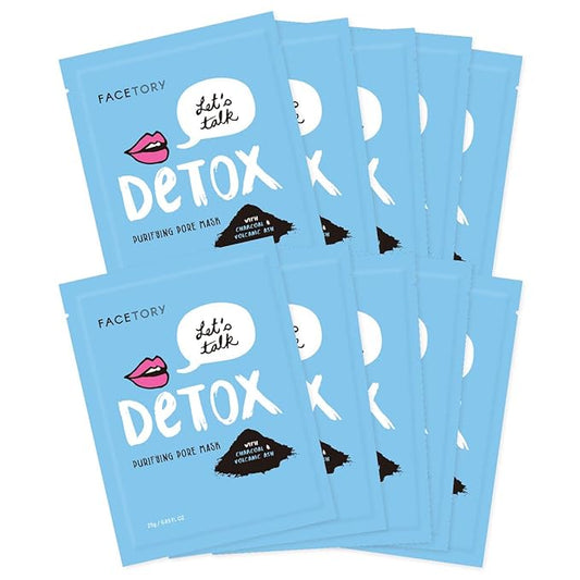 FACETORY K Beauty Face Mask Skin Care - LET'S TALK DETOX PURIFYING Sheet Mask with Charcoal & Volcanic Ash | Pore Refining Charcoal Face Mask (10 Pack)-Velvo Beauty