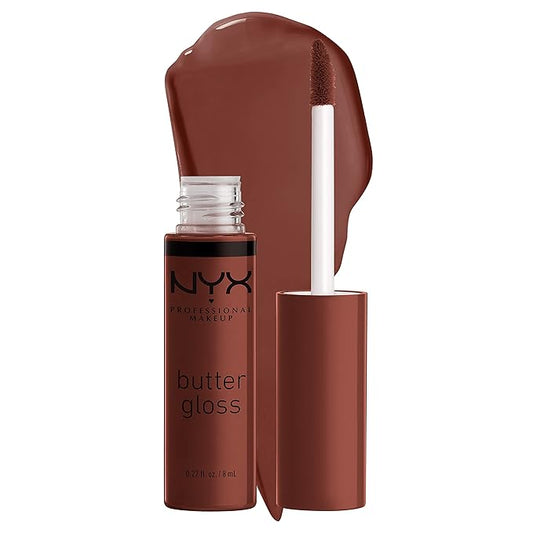 NYX PROFESSIONAL MAKEUP Butter Gloss Brown Sugar, Non-Sticky Lip Gloss - Brownie Drip (Deep Brown)-Velvo Beauty