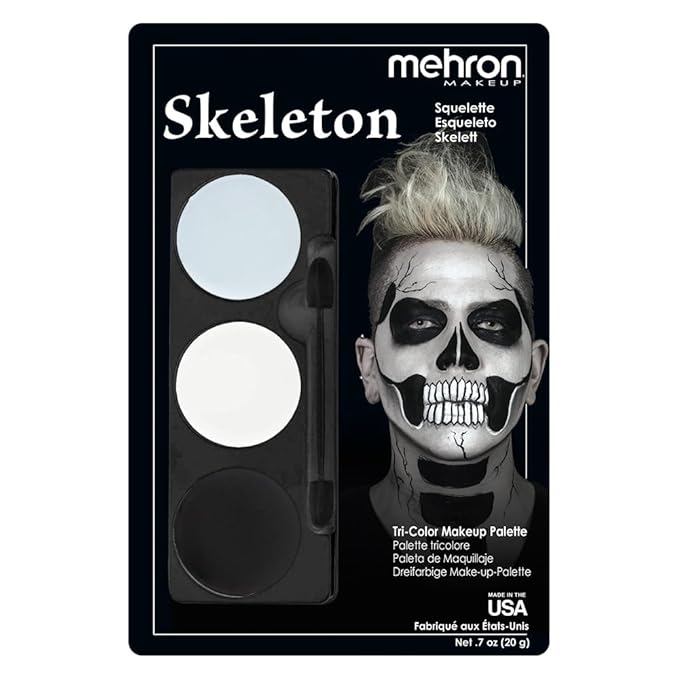 Mehron Makeup Tri-Color Character Makeup Palette | Halloween, Special Effects and Theater Cream Makeup FX Palette | Face Paint Makeup .7 oz (20 g) (Skeleton)-Velvo Beauty