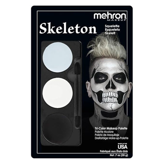 Mehron Makeup Tri-Color Character Makeup Palette | Halloween, Special Effects and Theater Cream Makeup FX Palette | Face Paint Makeup .7 oz (20 g) (Skeleton)-Velvo Beauty