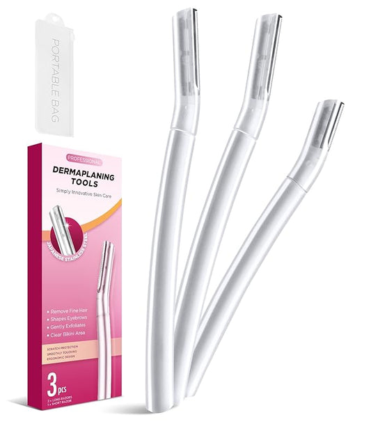 SINAHET Dermaplane Razor for Face, (3 Count) Professional Dermaplaning Tool for Peach Fuzz, Facial and Eyebrow Hair Removal, Gentle Skin Exfoliation Blade-Velvo Beauty