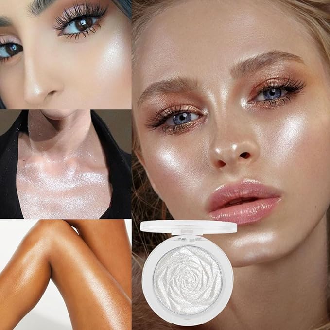 Pearl White Face Highlighter Makeup Shimmer Glitter Rose Sparkly Highlighters Makeup Powder Palette for Face Cheek Skin iluminadores iluminador (pearl white)-Velvo Beauty