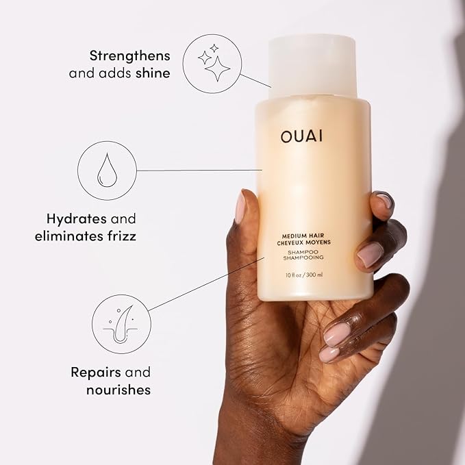 OUAI Medium Shampoo - Hydrating Shampoo with Coconut Oil, Babassu, Kumquat Extract and Keratin - Strengthens, Nourishes and Adds Shine - Paraben, Phthalate and Sulfate Free Hair Care Products (10 Oz)-Velvo Beauty