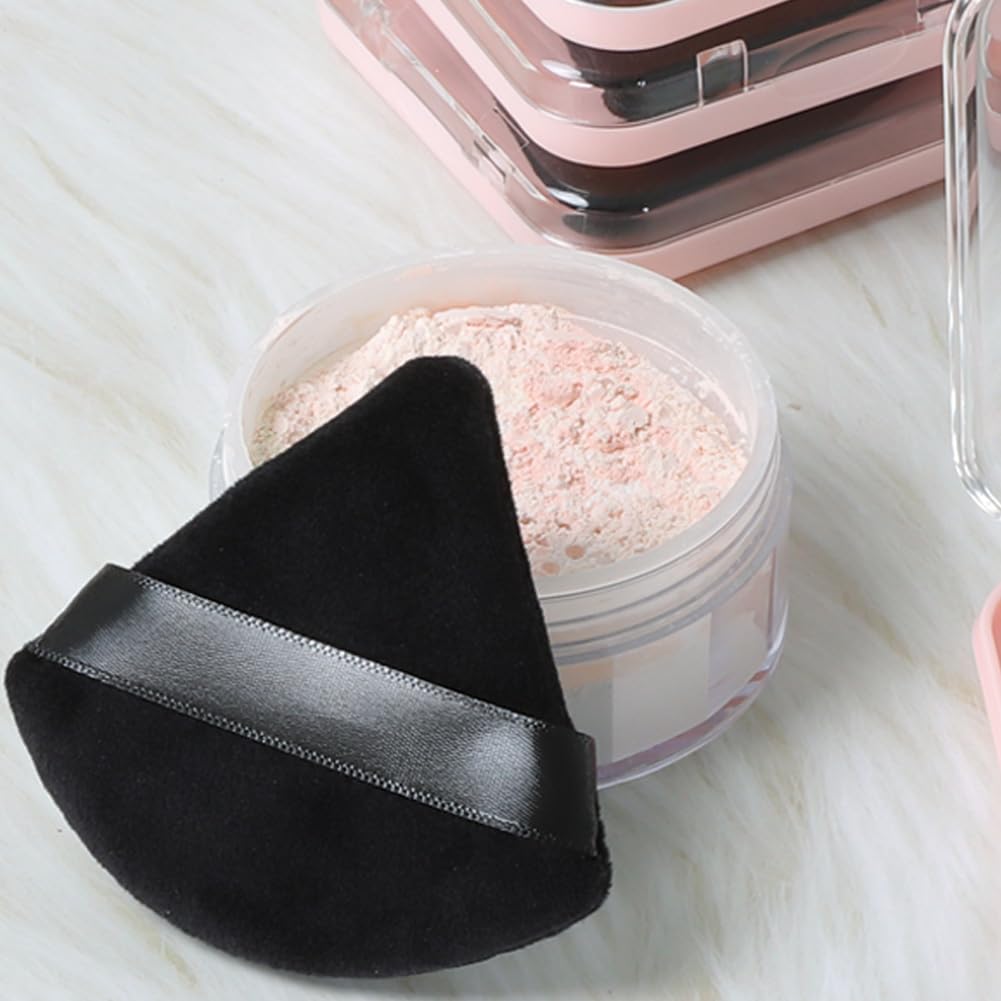 Ocim 4 Pcs Triangle Powder Puffs for Face Powder,Soft Velour Triangular Beauty Puff,Makeup Pressed, Baking & Setting Powder Sponge Applicator Pads with Case,black-Velvo Beauty