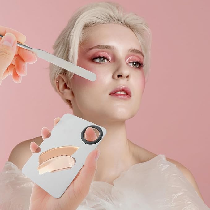 2 in-1 Set Make up Mixing Palette, Foundation Mixing Palette Stainless Steel Makeup Palette with Makeup Spatula for Professional Cosmetic Artist Make up Palette for Mixing Foundation Nail-Art-Velvo Beauty