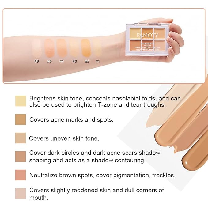 6 Color Correcting Concealer Palette With Concealer Brush, Tattoo Concealer, Cream Contouring Makeup Kit, Corrects Dark Circles Red Marks Scars Light Mediumor creamy concealer A2-Velvo Beauty