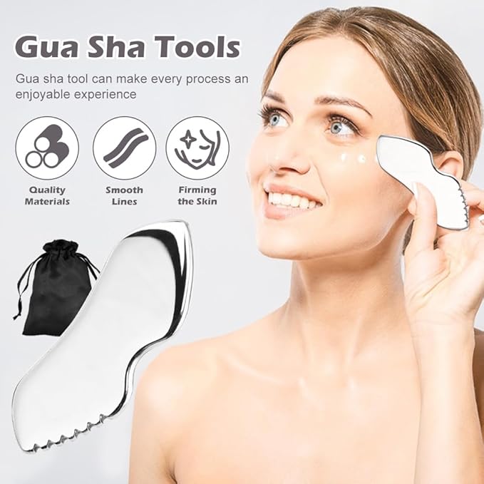 Stainless Steel Gua Sha Facial Tools, Upgrade Gua Sha for Facial Skin, Portable Eyes Neck Massage, Metal Gua Sha Tighten Skin Massage Guasha Beauty Tool-Velvo Beauty