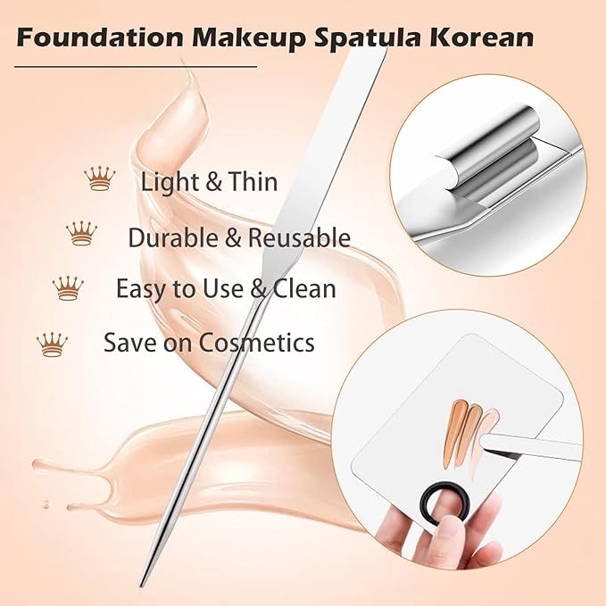 Picasso Makeup Spatula and Palette Set, Korean Makeup Spatula with Leather Cover, Stainless Steel Makeup Palette with Scraper Tool, Metal Foundation Palette for Cosmetic Pigment Blendingļ¼SSļ¼-Velvo Beauty