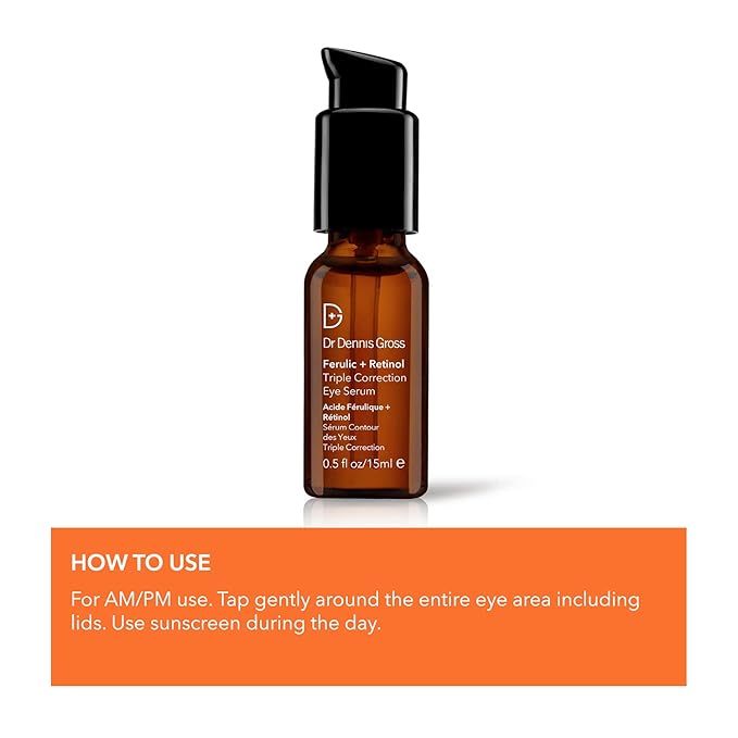 Dr. Dennis Gross Ferulic + Retinol Triple Correction Eye Serum: for Wrinkles, Loss of Elasticity, and Rough Texture, 0.5 fl oz-Velvo Beauty