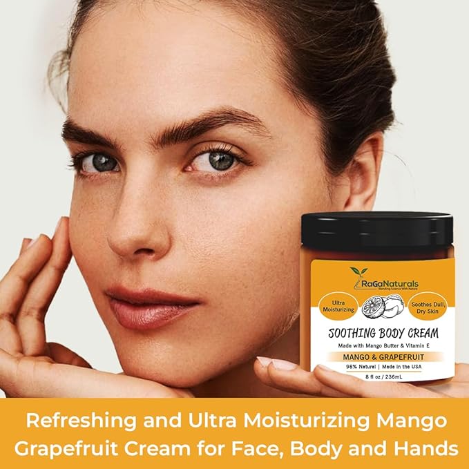 RaGaNaturals Natural Mango Butter Body Cream for Dry Skin for Women, Men - Tropical Plant-Based Hydrating Moisturizer with Avocado Oil and Vitamin E - Non-Greasy, Vegan, Cruelty-Free, Smell Good -8 Oz-Velvo Beauty