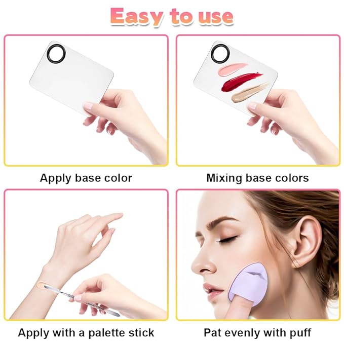 Makeup Mixing Palettes, Makeup Palette with 6PCS Mini Powder Puff, Foundation Palette with Makeup Spatula, Stainless Steel Nail Art Palette Set, For Makeup Pigment Blending-Velvo Beauty