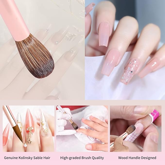 Acrylic Nail Brush Size 4,KEMEISI 100% Pure Kolinsky Nail Art Brushes Sturdy Handle Oval Shaped Acrylic Powder Nail Design Tools for Professional Manicure DIY Home Salon (White)-Velvo Beauty