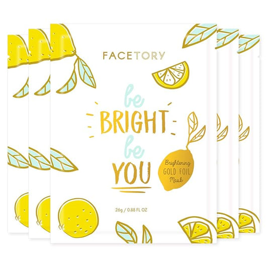 FACETORY K Beauty Face Mask Skin Care - BE BRIGHT BE YOU BRIGHTENING Sheet Mask with Gold Foil & Lemon Fruit | Glowing Gold Brightening Face Mask (5 Pack)-Velvo Beauty