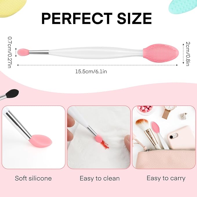 Unaone Lip Scrub Brush - 4 PCS Dual-ended Lip Scrubber Exfoliator and Silicone Lip Brush, 2-in-1 Silicone Lip Scrub Tool Lip Mask Applicator, Gentle Exfoliator & Applicator for Soft-Velvo Beauty