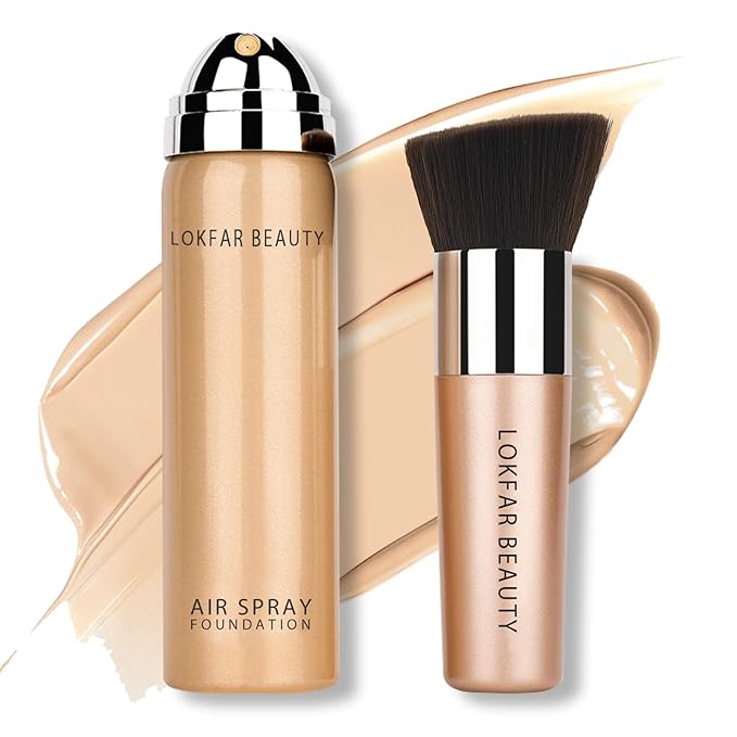 AirBrush Foundation Spray, Silky Mist Foundation Spray Makeup Set with Brush, Full Coverage Foundation for Smooth Radiant Finish, Formula Breathable Lightweight Hydrating | #02 Nude-Velvo Beauty