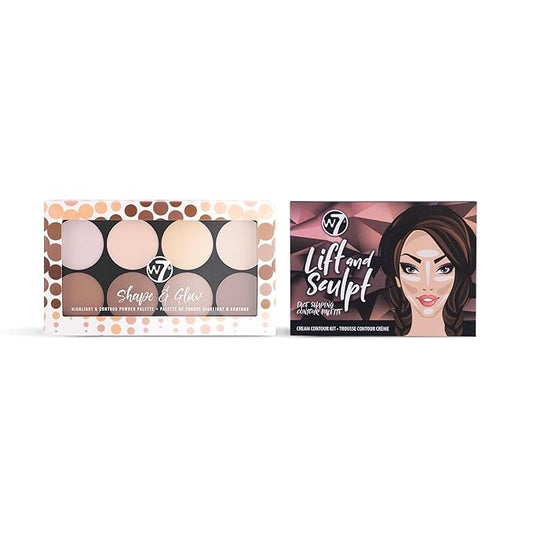 W7 Lift & Sculpt, Shape & Glow Set - 2 Piece Set - Cream Contour & Powder Contour Palette Duo-Velvo Beauty