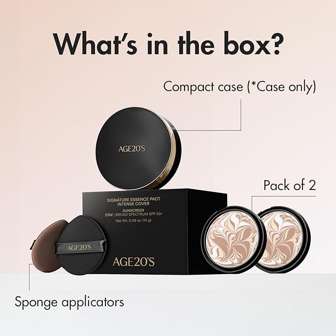AGE20'S Signature Essence Pact SPF 50+ | Pack of 2 | 13 Ivory | Cream Foundation, Dewy Finish, Natural Coverage | Korean Cushion Foundation-Velvo Beauty