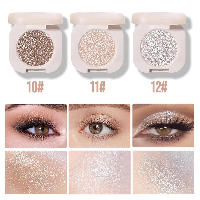 Monochrome Glitter Eyeshadow - Light Brown Shimmer Eye Shadow, Talc-Free, Paraben-Free, Cruelty-Free, Long-Lasting Single Eyeshadow Palette for Everyday & Special Occasions 11#-Velvo Beauty