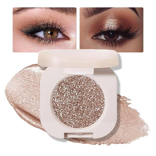 Monochrome Glitter Eyeshadow - Nude Gold Brown Shimmer Eye Shadow, Talc-Free, Paraben-Free, Cruelty-Free, Long-Lasting Single Eyeshadow Palette for Everyday & Special Occasions 10#-Velvo Beauty