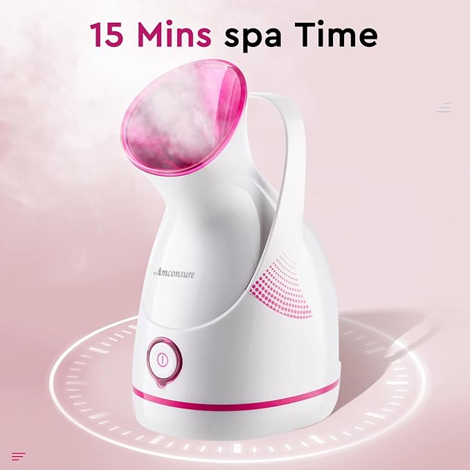 Amconsure Facial Steamer - Nano Ionic Face Steamer Warm Mist Steamer for Home Sauna SPA, Humidifier for Face Steamer for Deep Cleaning Unclogs Pores Sinuses - Bonus 5 Piece Stainless Steel Skin Kit-Velvo Beauty