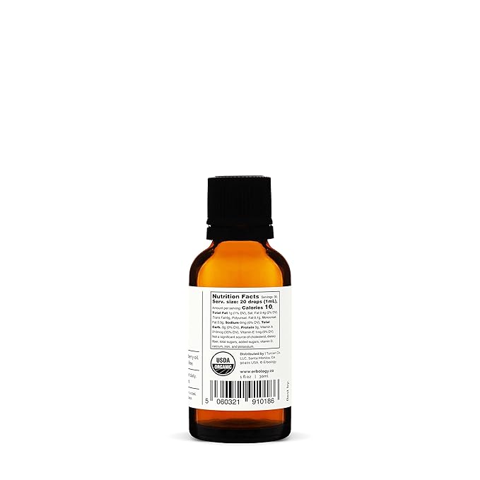 Erbology 100% Organic Sea Buckthorn Oil 1 fl oz - Cold-Pressed 50:1 - Rich in Omega-7 and Beta-carotene - Straight from Farm - Non-GMO - No Additives or Preservatives - Recyclable Glass Bottle-Velvo Beauty