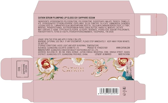 CATKIN Lip Plumper Gloss, Tinted Lip Serum with Hyaluronic Acid & Jojoba Oil, Non-sticky Volumizing Hydrating Formula for a High Shine Maximum 3D Look, Plump & Soft Lips 0.12 Fl Oz -C01 Sapphire Ocean-Velvo Beauty