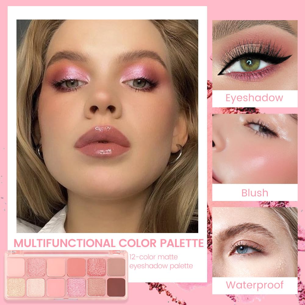 AMY'S DIARY 12Color Matte Shimmer Light Pink Eyeshadow Palette, Long-Lasting, and Highly Pigmented Eye Shadow. Elevate Your Eye Makeup– Unleash Your Unique Style-Velvo Beauty