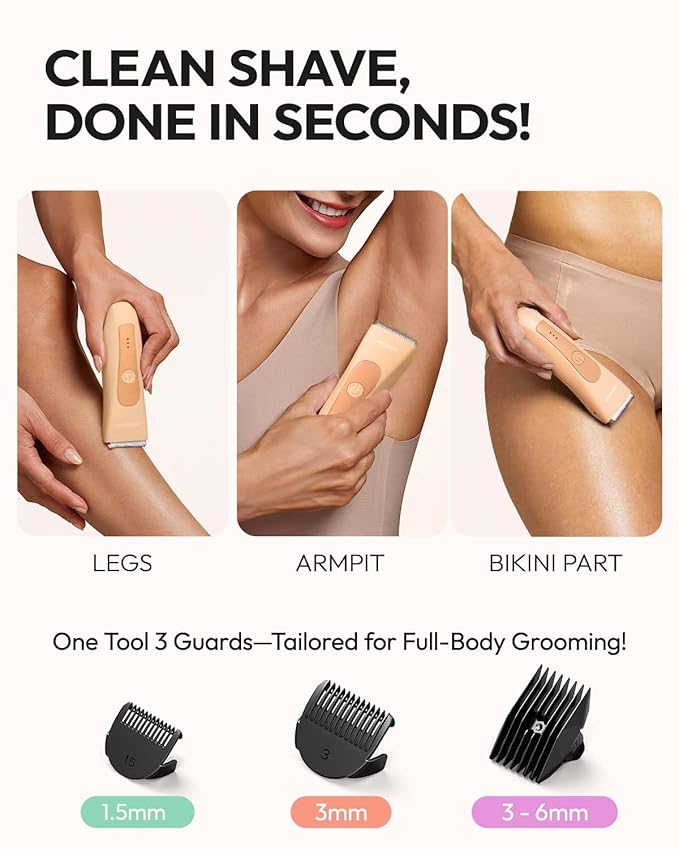 LADYSPOT™ Finishing Trimmers, Electric Shaver for Women, Hair Trimmer for Womens, Shaving & Grooming Sets Kit with 3 Guard and Replaceable Ceramic Blade Heads, Waterproof Wet/Dry(Orange)-Velvo Beauty