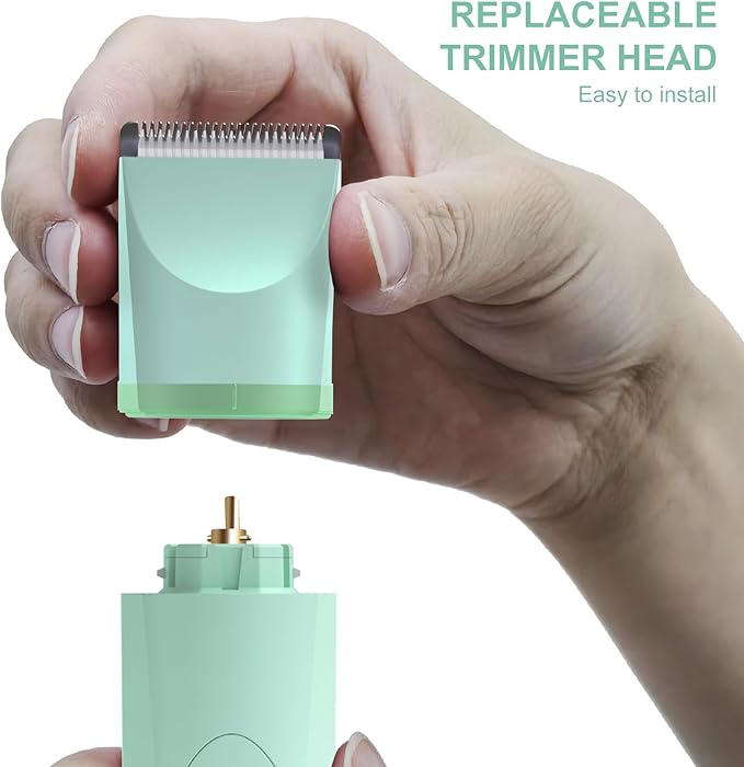 OLOV Electric Body Hair Trimmer - Groin Trimmer for Men - Bikini Trimmer Women - Wet/Dry Shaver Groomer, Replaceable Ceramic Blade Heads, USB Recharge Dock, Waterproof Hygiene Razor, Green-Velvo Beauty