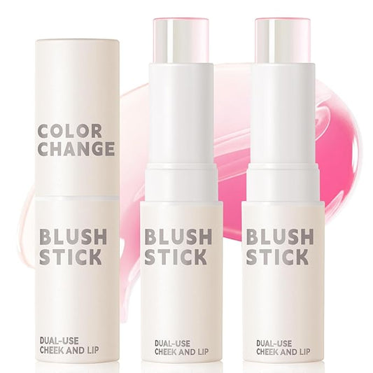 2PCS Color Changing Blush Stick for Cheeks Makeup,Clear Blush PH Temperature Change Magic Pink Cream Blusher Waterproof Multi-Use Lips and Face Tint,Matte Finish Natural Lightweight Jelly-Velvo Beauty